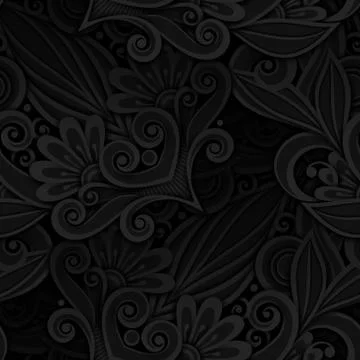 Vector Dark Seamless Pattern with Floral Ornament Stock Illustration