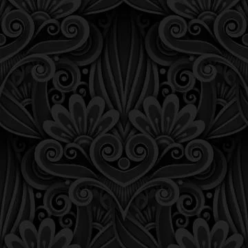Vector Dark Seamless Pattern with Floral Ornament 스톡 일러스트