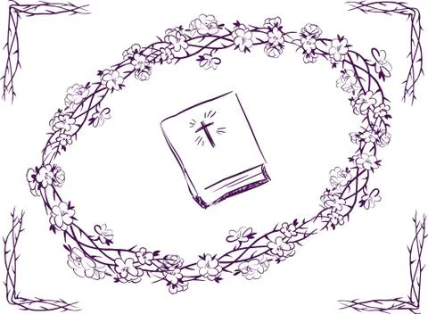 Vector dark violet card Bible, blackthorn, blossomed blackthorn Stock Illustration