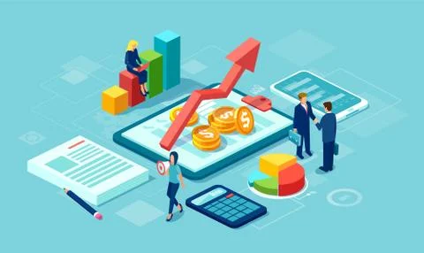 Vector of data analysis concept with team of businesspeople growing successfu Stock Illustration