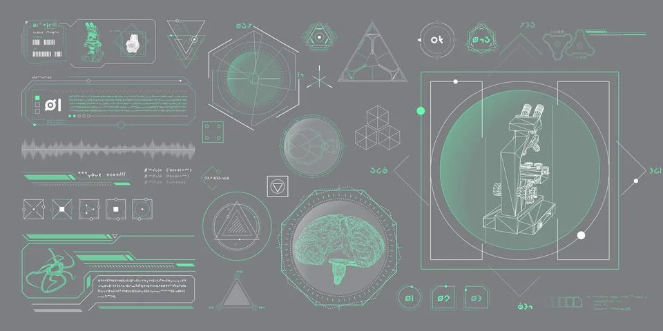 Vector data elements for sci-fi interface infographics. Illustrazione stock
