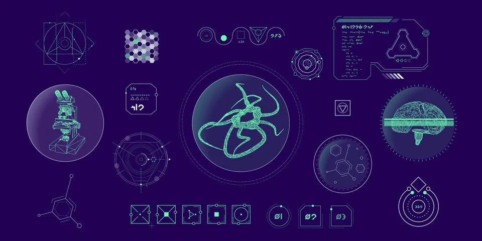 Vector data elements for sci-fi interface infographics. 库存插图