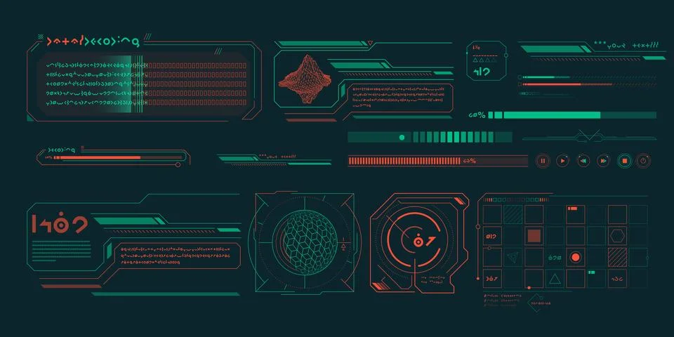 Vector data elements for sci-fi interface infographics. Illustrazione stock