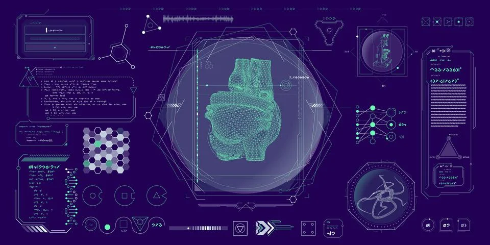Vector data elements for sci-fi interface infographics. 库存插图