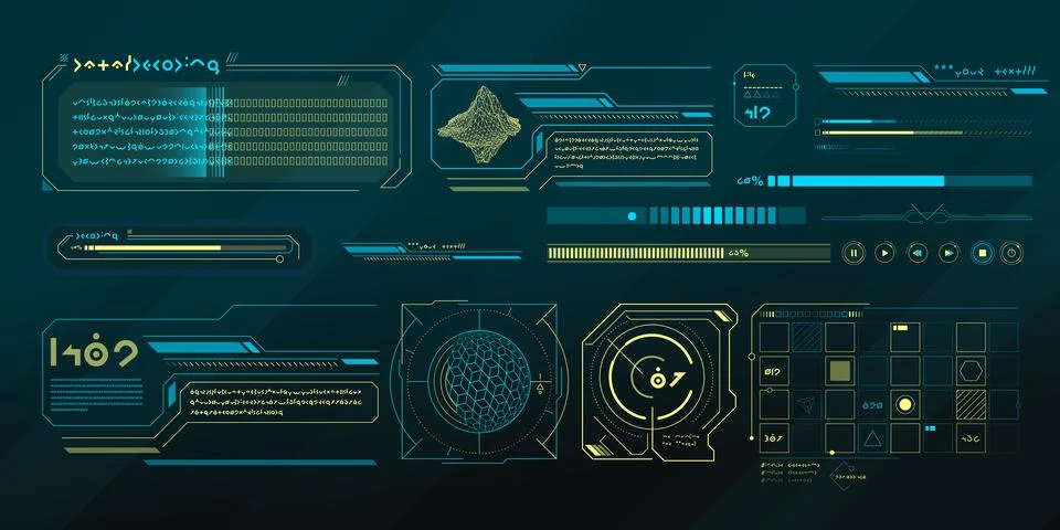 Vector data elements for sci-fi interface infographics. Illustrazione stock