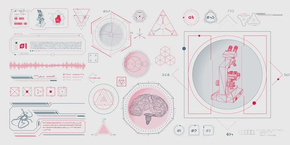 Vector data elements for sci-fi interface infographics. 库存插图