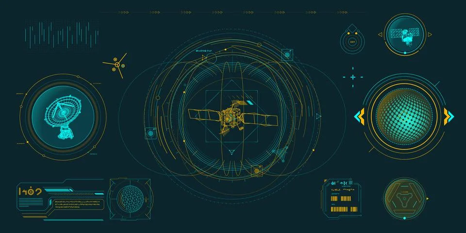 Vector data elements for sci-fi interface infographics. 库存插图