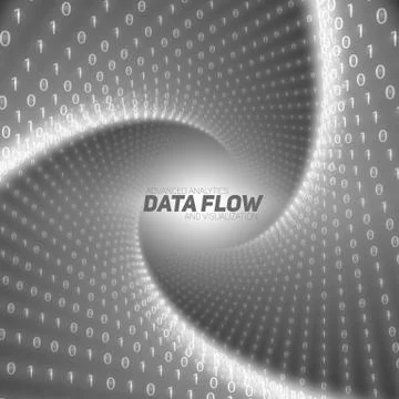 Vector data flow visualization. Black flow of big data as binary numbers stri Stock Illustration