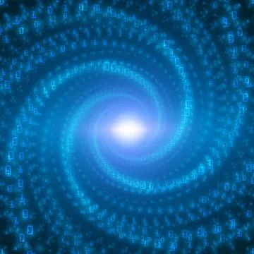 Vector data flow visualization. Blue big data flow as binary numbers strings  Stock Illustration