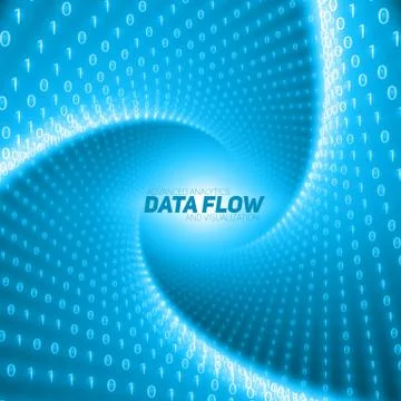 Vector data flow visualization. Blue flow of big data as binary numbers strin Stock Illustration