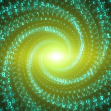 Vector data flow visualization. Green big data flow as binary numbers strings Stock Illustration