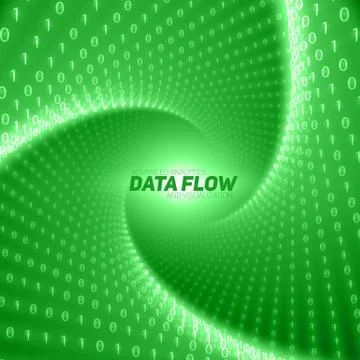Vector data flow visualization. Green flow of big data as binary numbers stri 库存插图