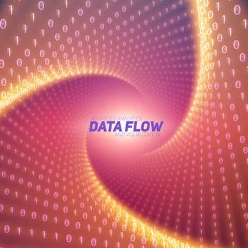 Vector data flow visualization. Red flow of big data as binary numbers string Stock Illustration