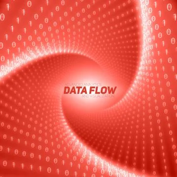 Vector data flow visualization. Red flow of big data as binary numbers string Stock Illustration