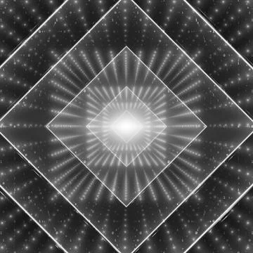 Vector data flow visualization. Square glowing tunnel of grayscale big data f Stockillustratie