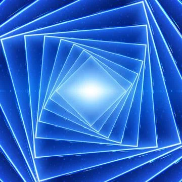Vector data flow visualization. Square twisted glowing tunnel of blue big dat 库存插图