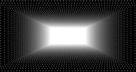 Vector data flow visualization. Triangle tunnel of big data flow as binary nu Stock Illustration