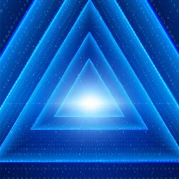 Vector data flow visualization. Triangle glowing tunnel of blue big data flow 库存插图