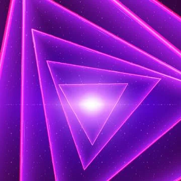 Vector data flow visualization. Triangle glowing twisted tunnel of violet big Stockillustratie