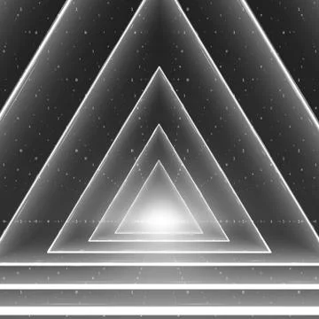 Vector data flow visualization. Triangle glowing tunnel of grayscale big data 库存插图