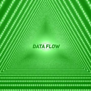Vector data flow visualization. Triangle tunnel of green big data flow as bin Stockillustratie