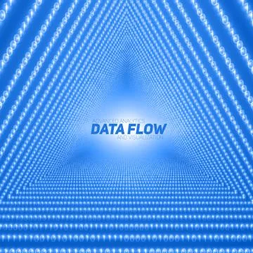 Vector data flow visualization. Triangle tunnel of blue big data flow as bina Stockillustratie