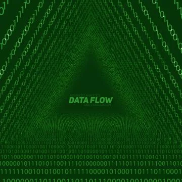 Vector data flow visualization. Triangle tunnel of green big data flow as bin Stockillustratie
