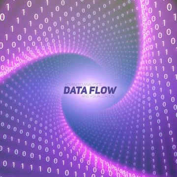 Vector data flow visualization. Violet big data flow as binary numbers string Stock Illustration