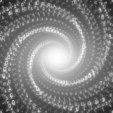 Vector data flow visualization.Grayscale big data flow as binary numbers stri Stock Illustration
