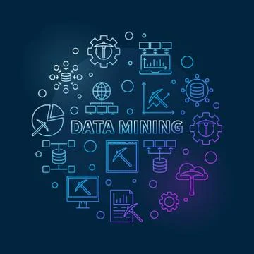 Vector Data Mining colorful outline round illustration Stock Illustration