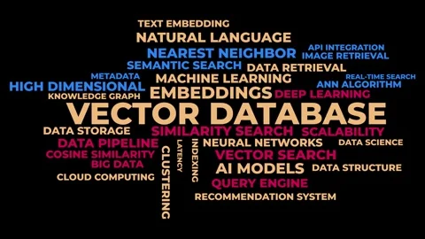 Vector Database Concept Word Cloud Animation for AI and Data Technology Stock Footage 346718636