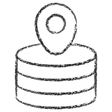 Vector database location and tracking icon. Dark brown textured charcoal sket 스톡 일러스트