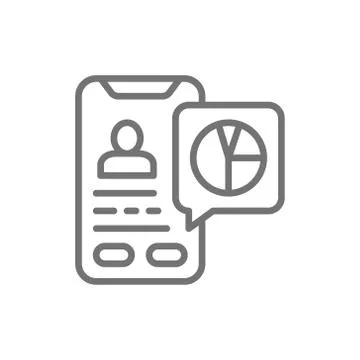 Vector database, presentation on smartphone line icon. Stock Illustration