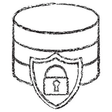 Vector database security icon with shield and lock Stock Illustration