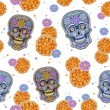 Vector Day of the Dead seamless pattern Stock Illustration