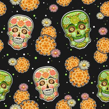 Vector Day of the Dead seamless pattern Stock Illustration