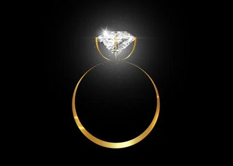 Vector dazzling diamond ring on black shining background. concept wedding ring Stock Illustration