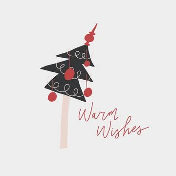 Vector decorated Christmas tree, handwritten phrase with wishes Stock Illustration
