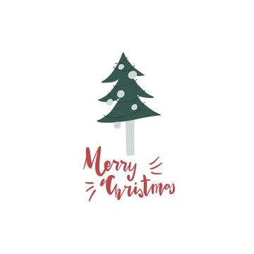 Vector decorated Christmas tree, lettering quote Merry Christmas Stock Illustration