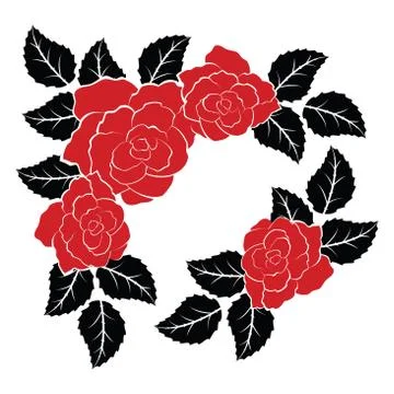 Vector decoration with red roses and black leaves Stock Illustration