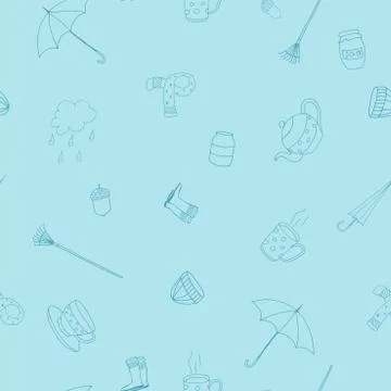 Vector decorative background, seamless autumn pattern - doodle style, hand drawn 库存插图