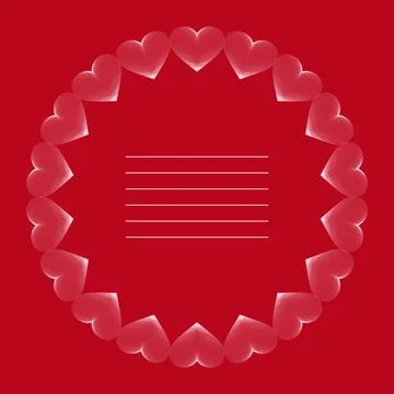 Vector decorative cute frame of white hearts on a red background. Stock Illustration