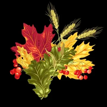 Vector decorative decor element with autumn bouquet Stock Illustration
