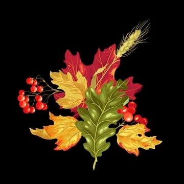 Vector decorative decor element with autumn bouquet Stock Illustration