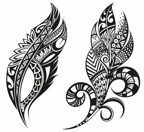 Vector Decorative Feather, Tribal design, Tattoo Stock Illustration