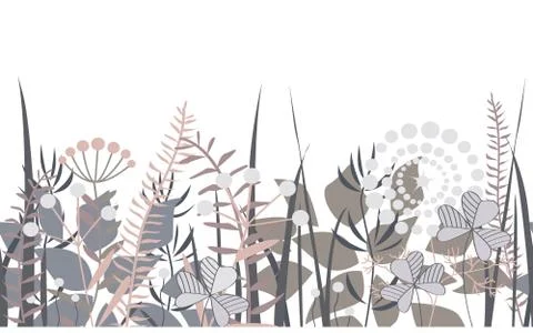 Vector decorative floral border with forest elements. Doodles background for Stock Illustration