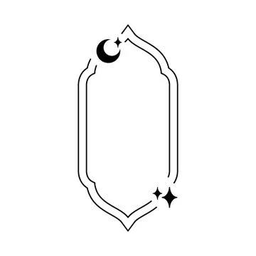 Vector decorative frame in oriental style with crescent moon and stars, black Stock Illustration