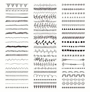 Vector Decorative Hand Drawn Dividers, Line Borders Illustrazione stock