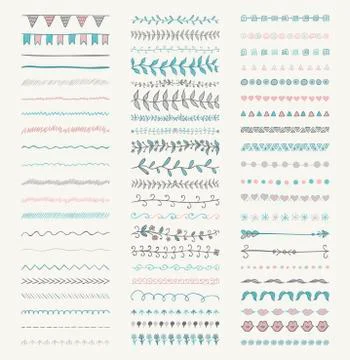 Vector Decorative Hand Drawn Dividers, Line Borders Illustrazione stock