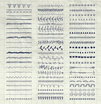 Vector Decorative Hand Drawn Dividers, Line Borders Illustrazione stock